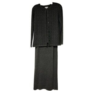 VTG Women's Small 3 Pc Knit Maxi Skirt Tank Cardigan Suit Dark Gray Rosanna